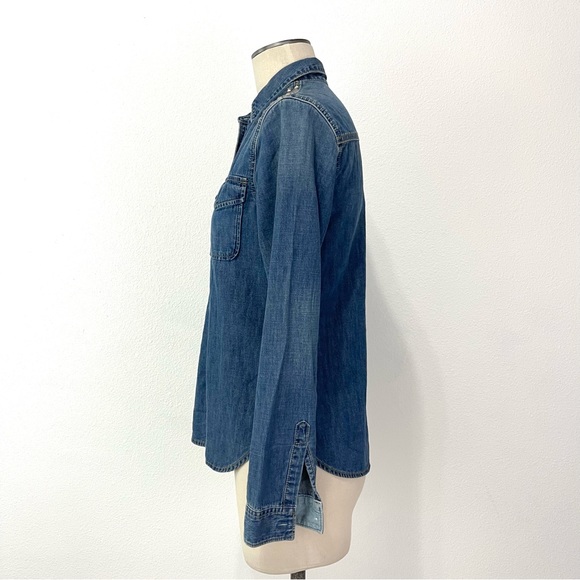 Gap- Cotton Chambray Button Down Shirt with Pyramid Stud Detail Size XS - Picture 4 of 11